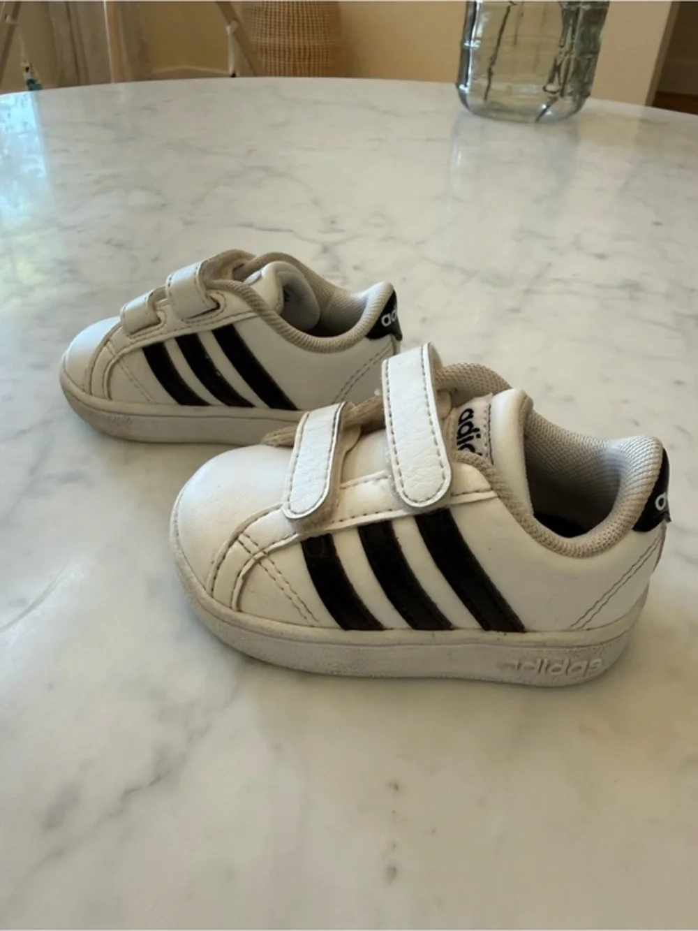 Adidas Grand Court Toddler Sneakers White Black Hook & Loop Shoes Size 3K